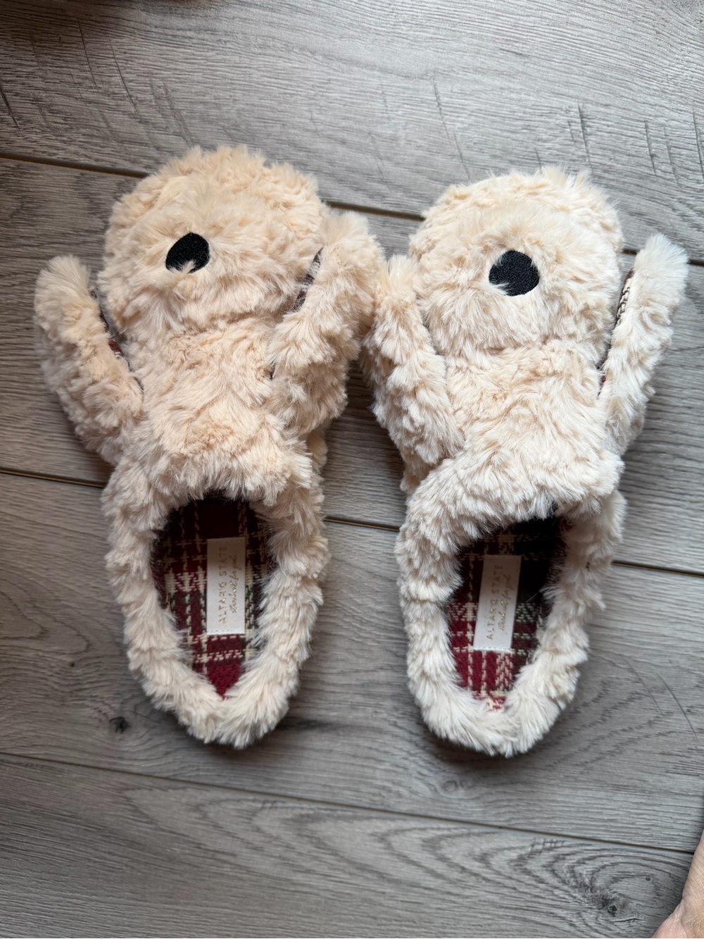 Altar'd State Cream Plush women Bear  fluffy faux fur house slippers